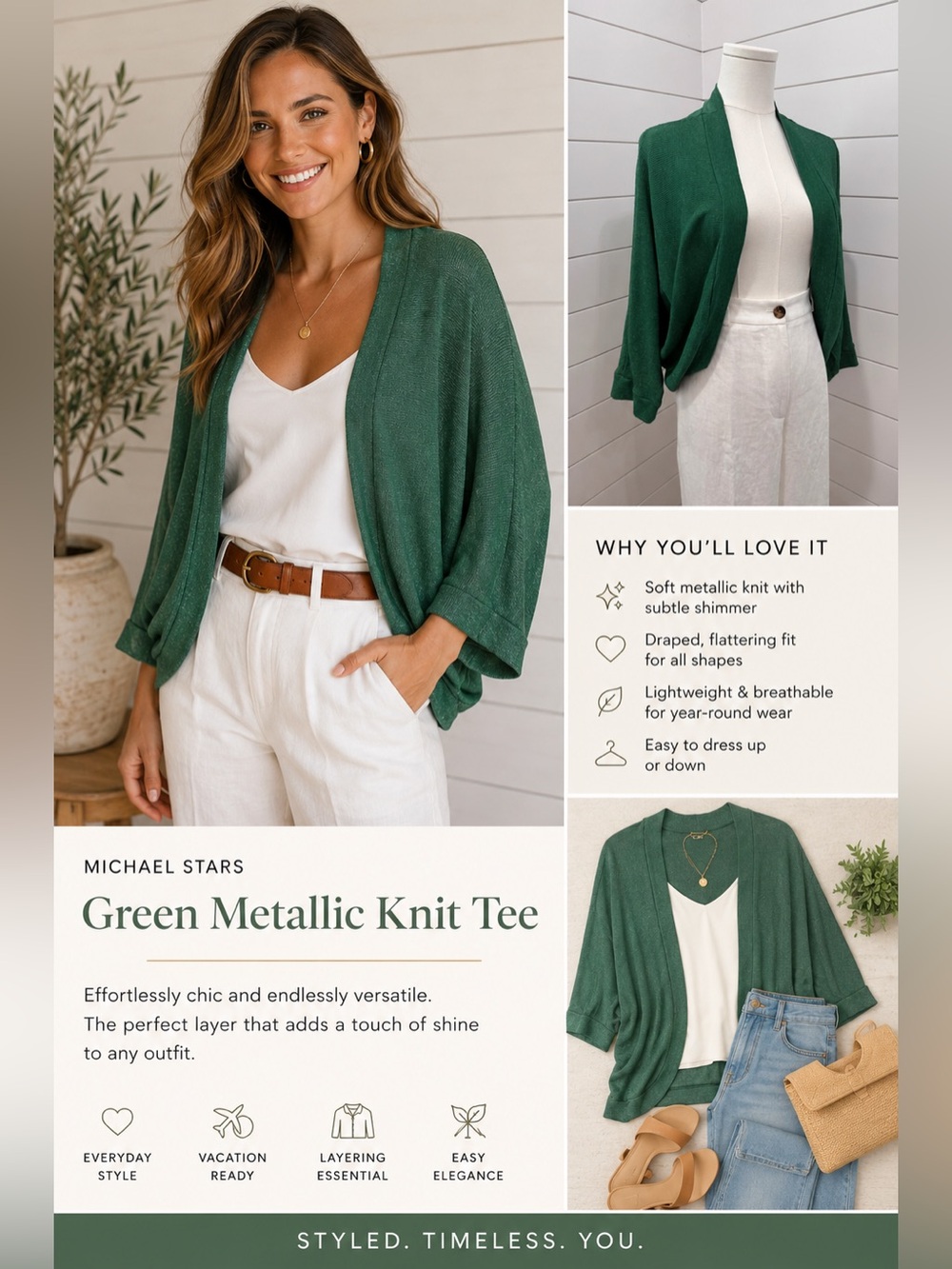 Michael Stars Green Metallic Knit Tee